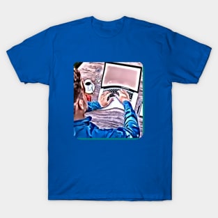 Businessman blue laptop pink make money T-Shirt